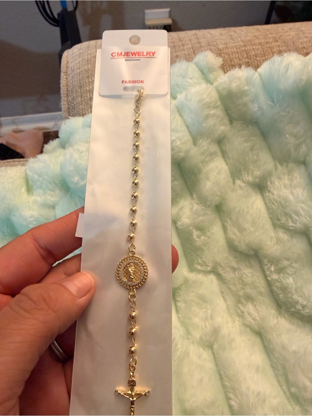 CM Jewelry Gold-Tone Rosary Style Bracelet